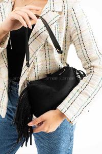 Lamelif Süet Püsküllü Kadın Omuz Çantası Siyah