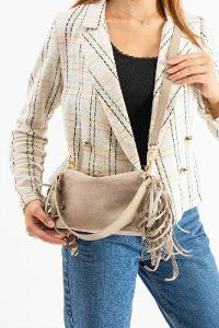 Lamelif Süet Püsküllü Kadın Omuz Çantası Vizonrengi