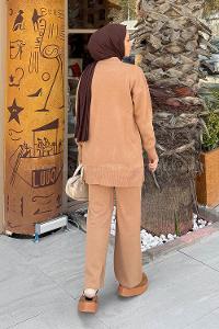 Lamelif İnci Detaylı Triko Takım Camel