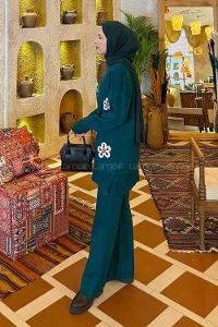 Lamelif İnci Detaylı Triko Takım Zümrüt