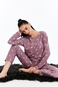 Lamelif Tavşan Desenli Pijama Takımı Eflatun