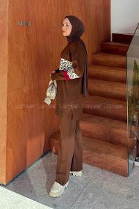 Lamelif Desenli Triko Takım Acı Kahve