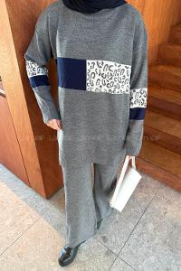 Lamelif Desenli Triko Takım Füme