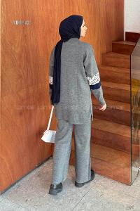 Lamelif Desenli Triko Takım Füme