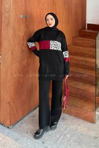 Lamelif Desenli Triko Takım Siyah