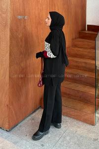 Lamelif Desenli Triko Takım Siyah