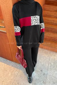 Lamelif Desenli Triko Takım Siyah