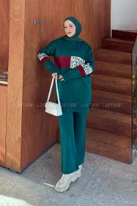 Lamelif Desenli Triko Takım Zümrüt