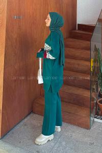 Lamelif Desenli Triko Takım Zümrüt