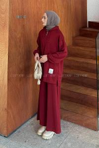 Lamelif Arma Detaylı İkili Takım Bordo