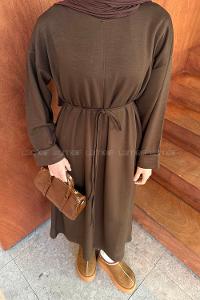 Lamelif Bağlama Detaylı Elbise Acı Kahve