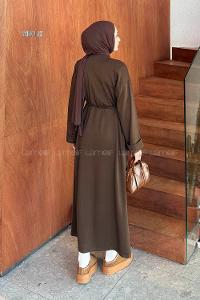 Lamelif Bağlama Detaylı Elbise Acı Kahve