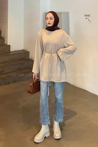 Beige Crew Neck Cotton Tunic