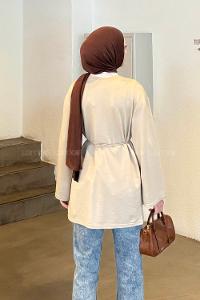 Beige Crew Neck Cotton Tunic