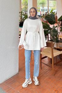 Lamelif Bağlama Detaylı Sweat Beyaz