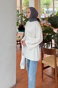 Lamelif Bağlama Detaylı Sweat Beyaz