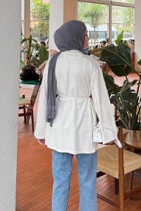 Lamelif Bağlama Detaylı Sweat Beyaz