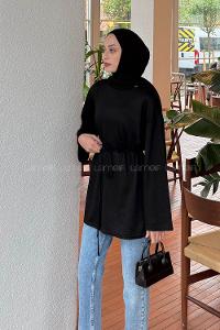 Lamelif Bağlama Detaylı Sweat Siyah