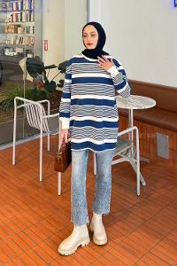 Navy Blue Crew Neck Cotton Tunic