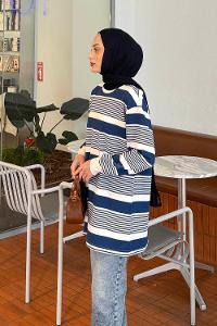 Navy Blue Crew Neck Cotton Tunic