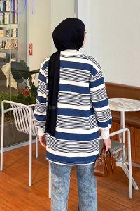 Navy Blue Crew Neck Cotton Tunic