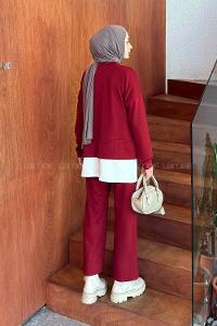 Lamelif Fermuarlı Garnili Takım Bordo