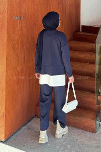 Lamelif Fermuarlı Garnili Takım Lacivert