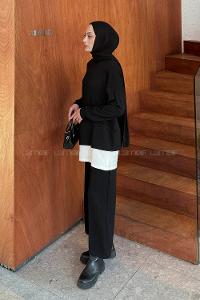 Lamelif Fermuarlı Garnili Takım Siyah