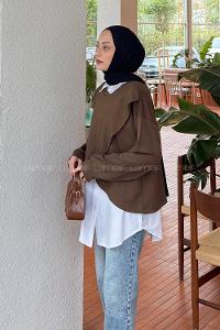Lamelif İki Parça Tunik Kahverengi