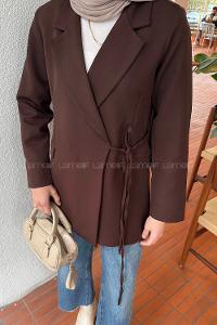 Lamelif Yan Bağlama Detaylı Ceket Acı Kahve