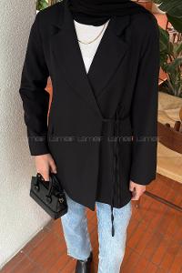 Lamelif Yan Bağlama Detaylı Ceket Siyah