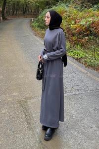 Lamelif Arma Detaylı Elbise Antrasit