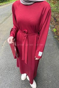 Lamelif Arma Detaylı Elbise Bordo