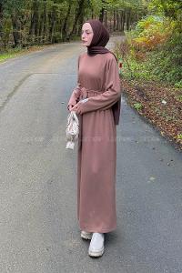 Lamelif Arma Detaylı Elbise Soft Kahve