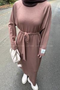 Lamelif Arma Detaylı Elbise Soft Kahve
