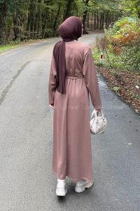 Lamelif Arma Detaylı Elbise Soft Kahve
