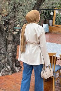 Lamelif Bağlama Detaylı Ceket Taş Rengi