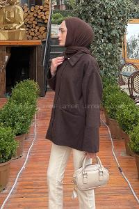 Lamelif Fermuarlı Tesettür Ceket Acı Kahve