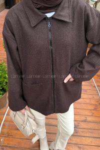 Lamelif Fermuarlı Tesettür Ceket Acı Kahve