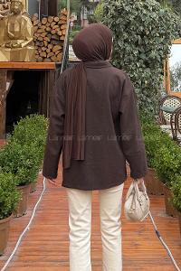 Lamelif Fermuarlı Tesettür Ceket Acı Kahve