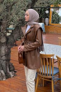 Bitter Brown Normal Neck Long Arm Skin Jacket