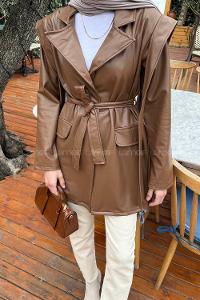 Bitter Brown Normal Neck Long Arm Skin Jacket