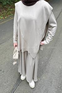 Lamelif Pelerinli Tesettür Takım Bej