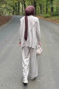 Lamelif Pelerinli Tesettür Takım Bej