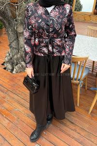 Lamelif Deri Etekli Desenli Takım Siyah