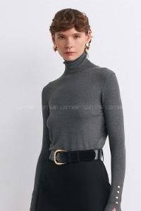 Lamelif Dilvin Balıkçı Yaka Kazak Koyu Füme