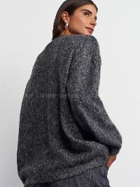 Lamelif Dilvin V Yaka Şardonlu Düğmeli Triko Hırka Antrasit