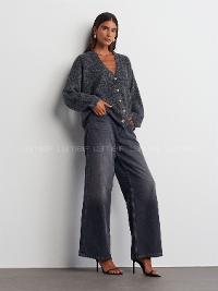 Lamelif Dilvin V Yaka Şardonlu Düğmeli Triko Hırka Antrasit