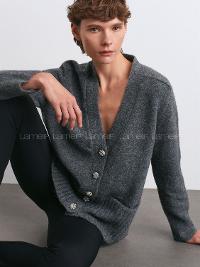 Smoked Normal Neck V Neck Cardigan