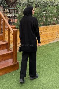 Lamelif Peluş Cep Triko Takım Siyah